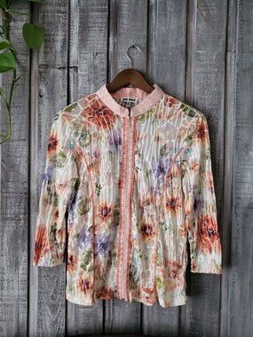 Jac Dale Floral Mesh Semi-Sheer Full Zip Lightweight Jacket L